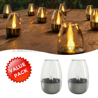 2 Pcs - Solar Powered Stainless Steel LED Candle Light