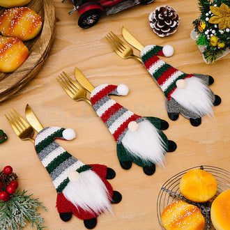 3 Pcs- Knitted Christmas Gnome Cutlery Holder