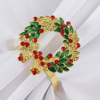 4 Pcs - Rhinestone Christmas Wreath Napkin Ring